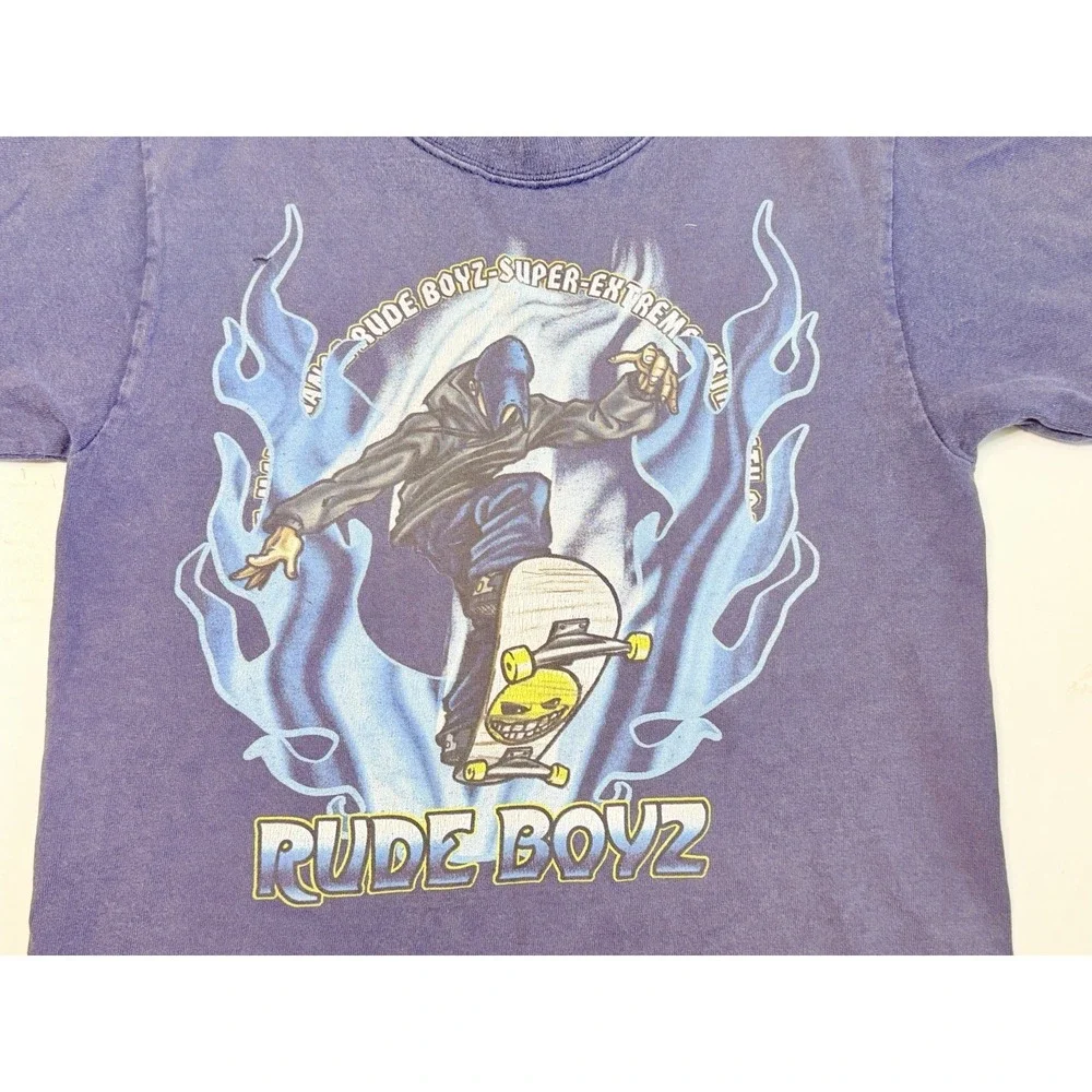 Vintage Rude Boyz Skateboard T Shirt Youth 6-7‎ Purple Y2K Skater USA Small